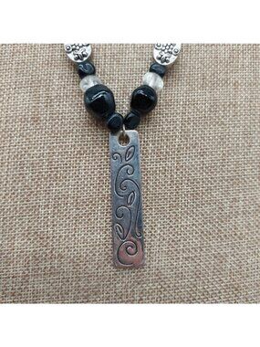 VJ Necklace Choker Black Silver Bead Cord